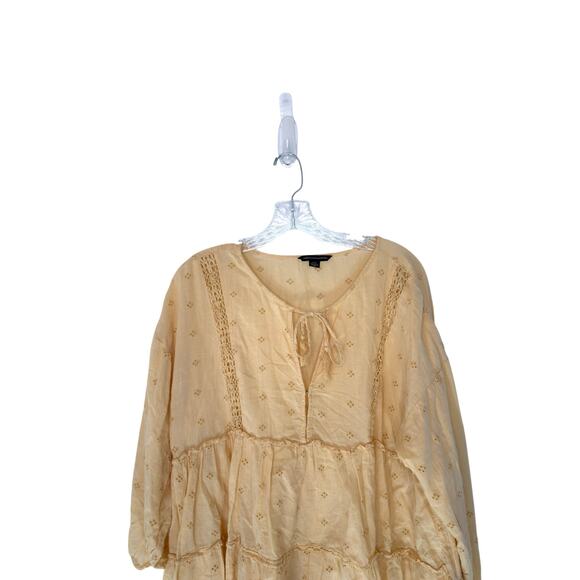 American Eagle Blouse Yellow Eyelet Long Sleeve Dainty Girly Soft Girl Large - Picture 3 of 12